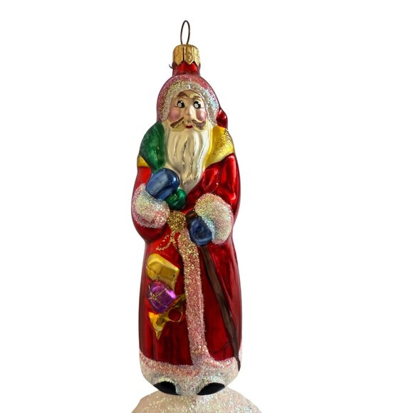 Radko POINSANTA Ornament 9.5” Poinsettia Santa Ball 1999 Drop 99-441 German - Picture 2 of 7